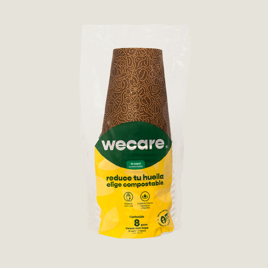 Juego de vaso para café con tapa 12 oz - compostable
