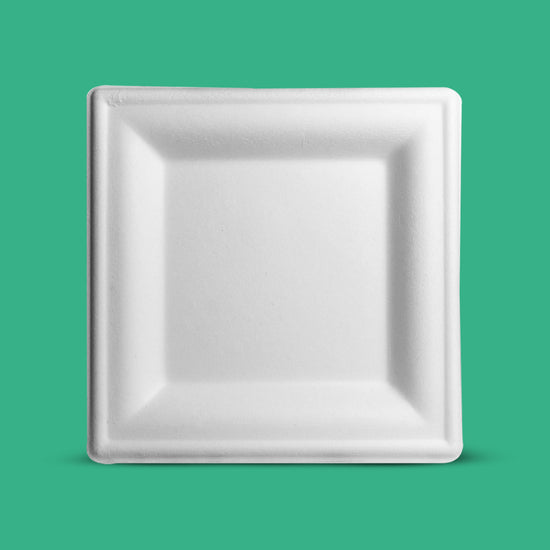 Plato Cuadrado | Bagazo de caña | 8" / 20.3 cm | Compostable y biodegradable