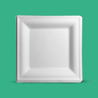 Plato Cuadrado | Bagazo de caña | 10" / 25.4 cm | Compostable y biodegradable