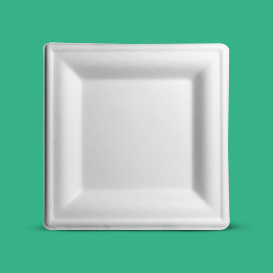 Plato Cuadrado | Bagazo de caña | 10" / 25.4 cm | Compostable y biodegradable
