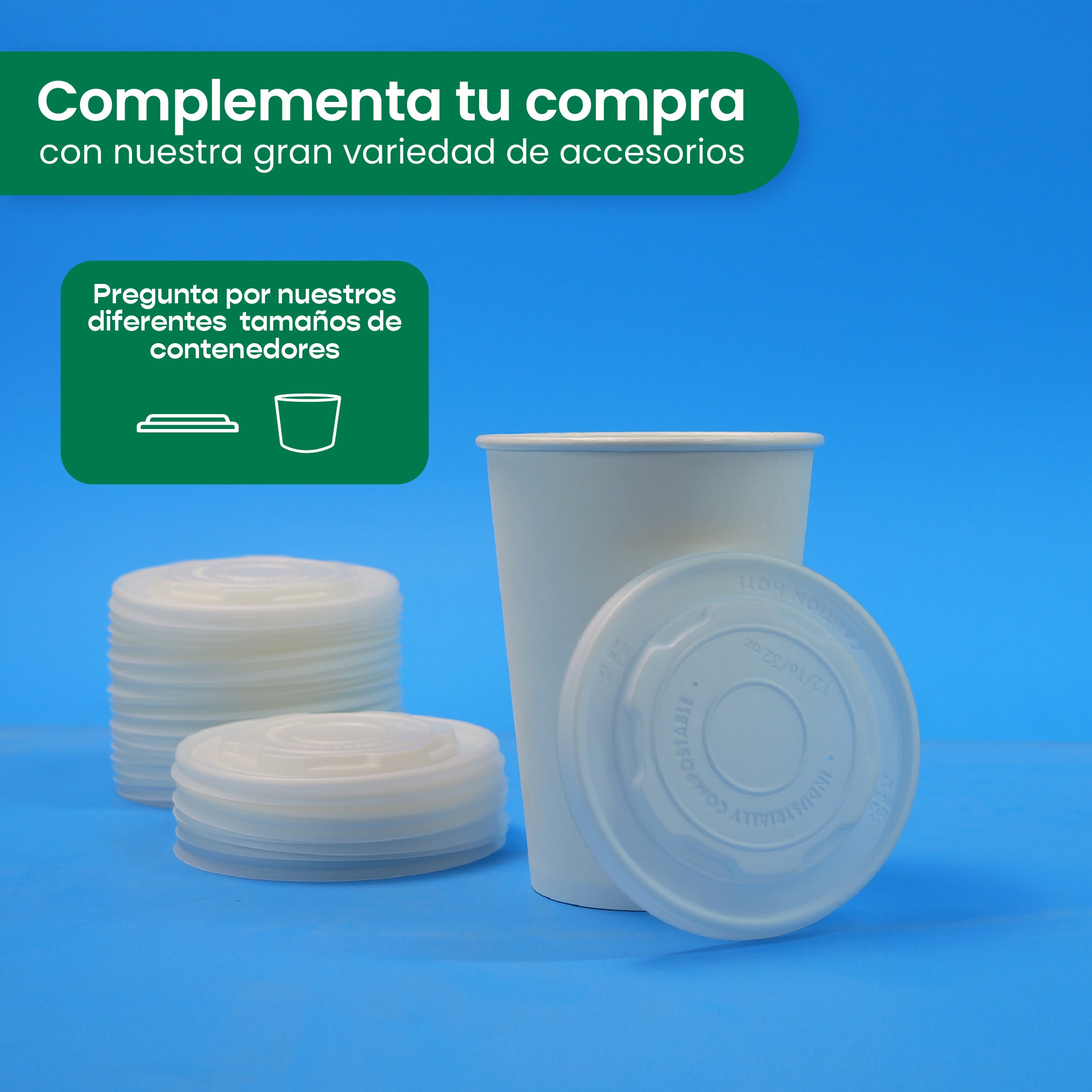 Tapa Contenedor Térmico | Ácido  Poliláctico Cristalizado CPLA | 12-32 oz | Compostable y biodegradable
