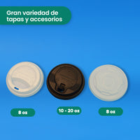 Tapa Cafetera Vaso | Ácido  Poliláctico Cristalizado CPLA | 10-20 Oz | Compostable y biodegradable