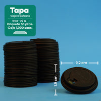 Tapa Negra Cafetera Vaso | Ácido  Poliláctico Cristalizado CPLA | 10-20 Oz | Compostable y biodegradable