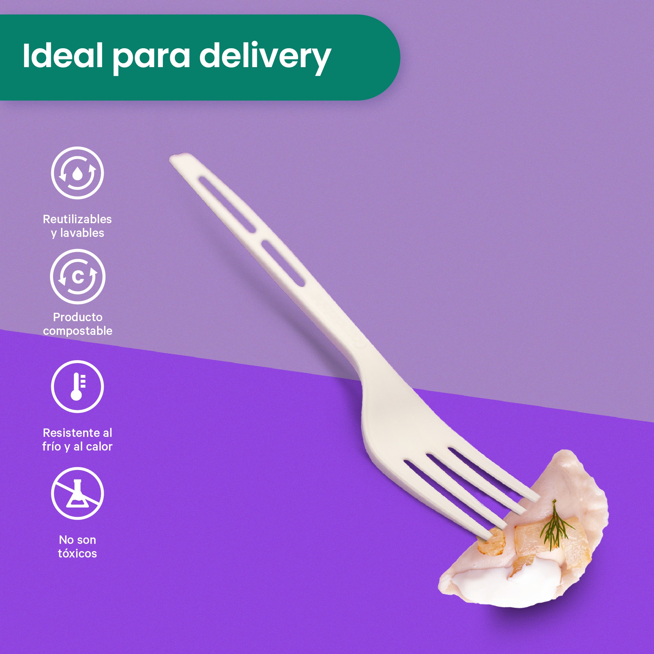 Tenedor | Ácido Poliláctico Cristalizado CPLA | Compostable y biodegradable
