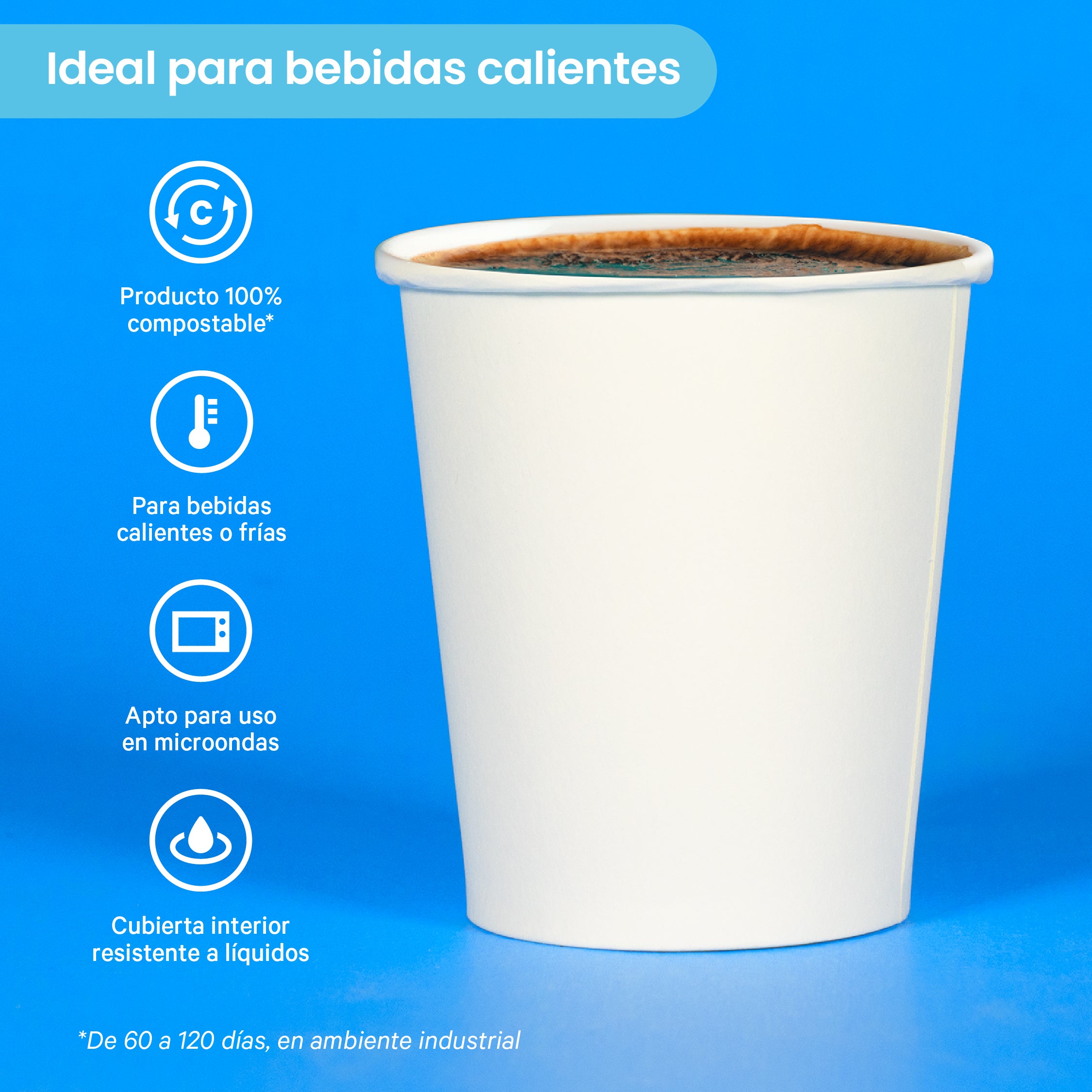 Vaso Térmico Doble Pared | Papel - Ácido  Poliláctico PLA | 12 oz / 355 ml | Compostable y biodegradable