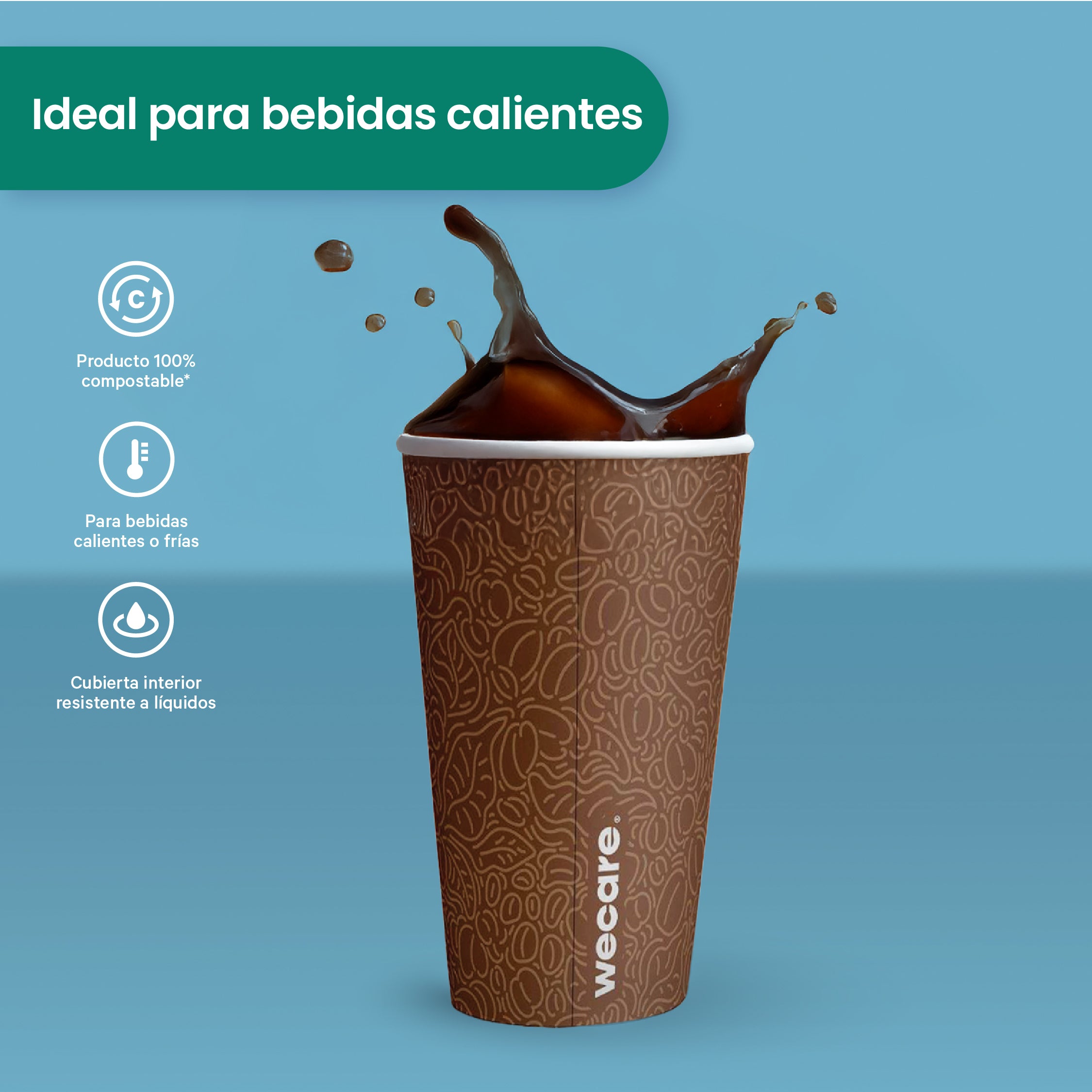 Vaso Térmico Con Diseño Cafetero | Papel - Ácido  Poliláctico PLA | 20 oz / 591 ml | Compostable y biodegradable
