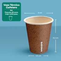 Vaso Térmico Con Diseño Cafetero | Papel - Ácido  Poliláctico PLA | 8 oz / 236 ml | Compostable y biodegradable