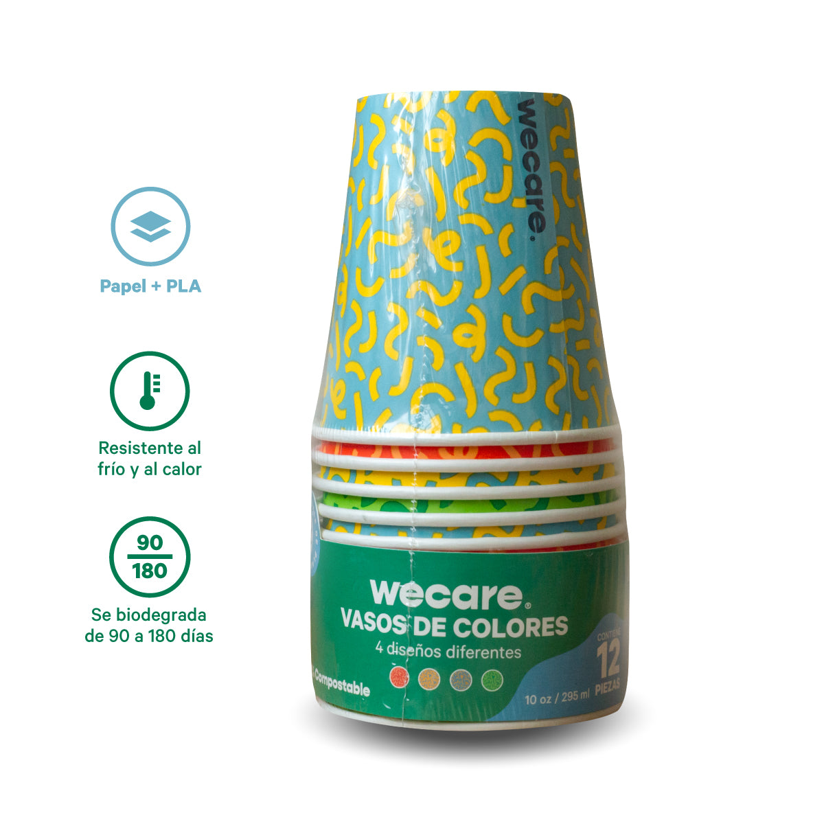 Vaso Térmico Fiesta Retail | Papel - Ácido  Poliláctico PLA | 10 oz / 295 ml | Compostable y biodegradable