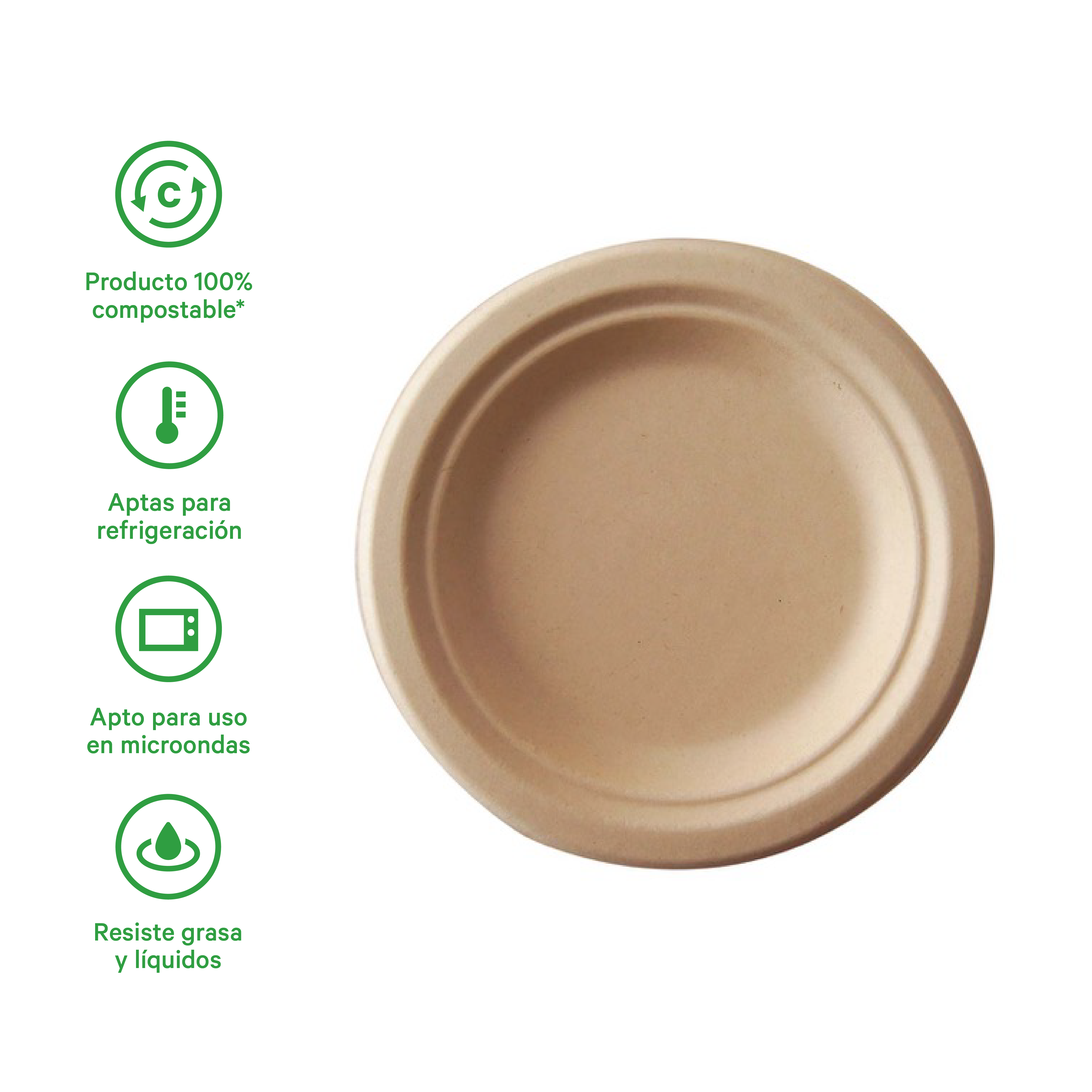 Plato Pastelero Liso | Bagazo de Trigo | 10 Pulgadas | 25 cm | Compostable