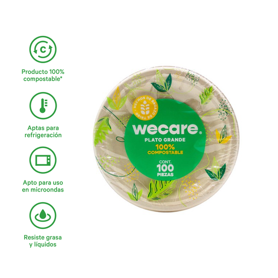 Plato Grande Liso | Bagazo de Trigo | 8.75 Pulgadas | 22 cm | Compostable