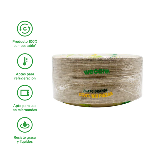 Plato Grande Liso | Bagazo de Trigo | 8.75 Pulgadas | 22 cm | Compostable