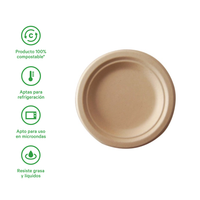 Plato Grande Liso | Bagazo de Trigo | 8.75 Pulgadas | 22 cm | Compostable