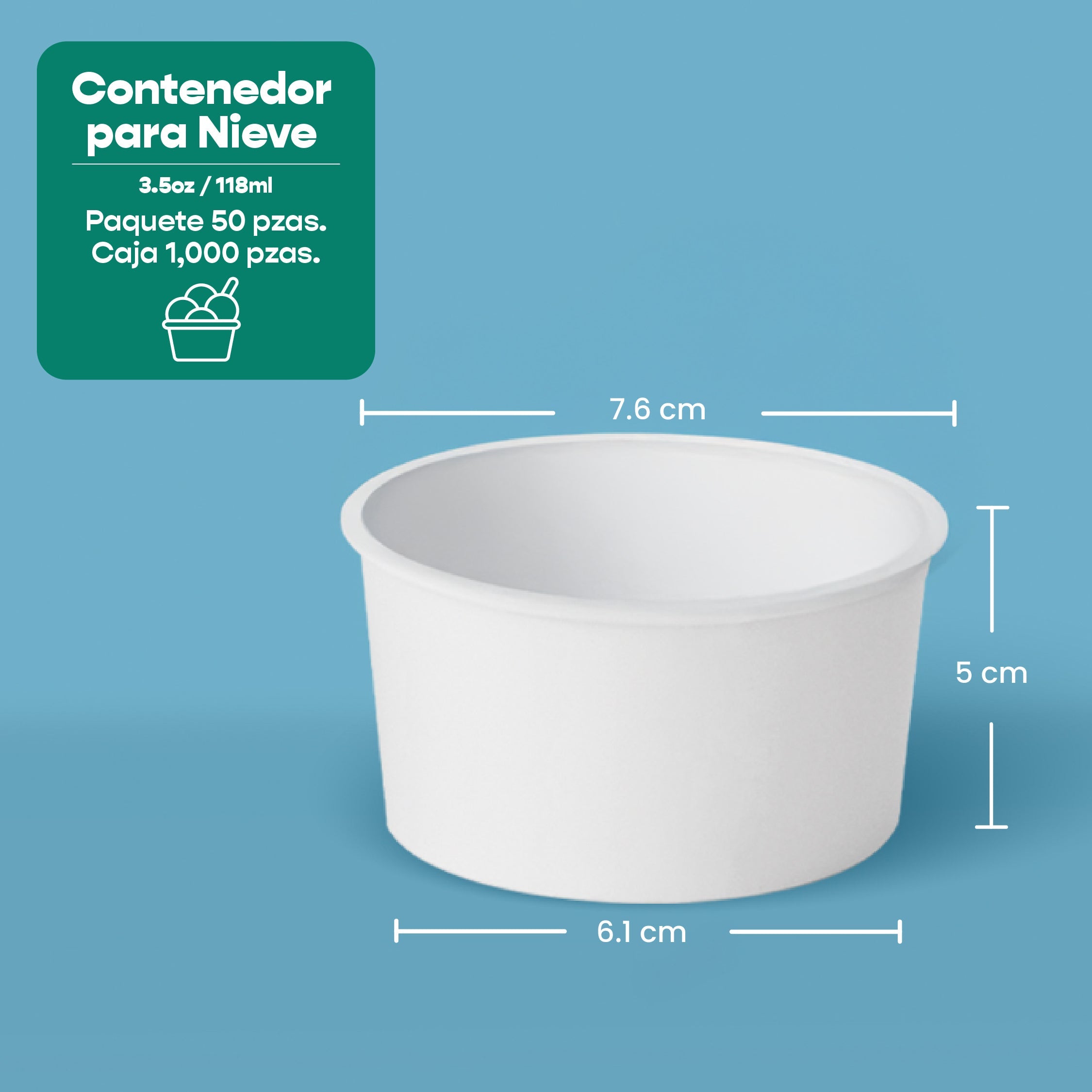 Contenedor Vaso Nieve Doble Recubrimiento | Papel - Ácido  Poliláctico PLA | 3.5 oz / 103.5 ml | Compostable y biodegradable