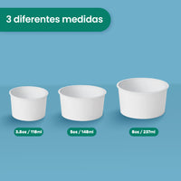 Contenedor Vaso Nieve Doble Recubrimiento | Papel - Ácido  Poliláctico PLA | 3.5 oz / 103.5 ml | Compostable y biodegradable