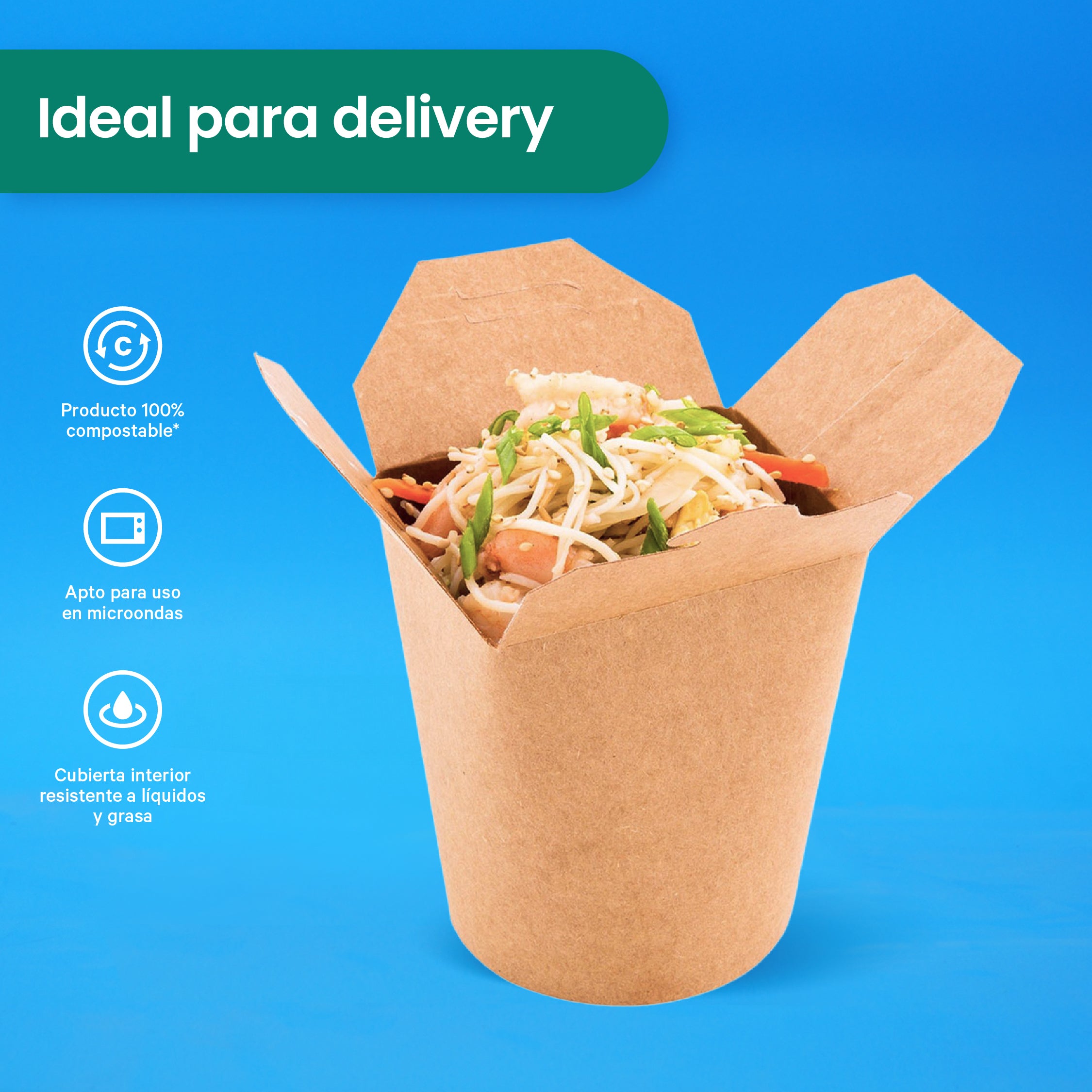 Contenedor Redondo Papel Delivery | Papel PLA | Grande 26 oz | Compostable y biodegradable