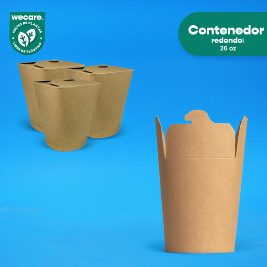 Contenedor Redondo Papel Delivery | Papel PLA | Grande 26 oz | Compostable y biodegradable