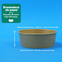 Ensaladera Papel | Papel Kraft | 44 oz | Compostable y biodegradable