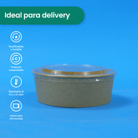 Ensaladera Papel | Papel Kraft | 44 oz | Compostable y biodegradable