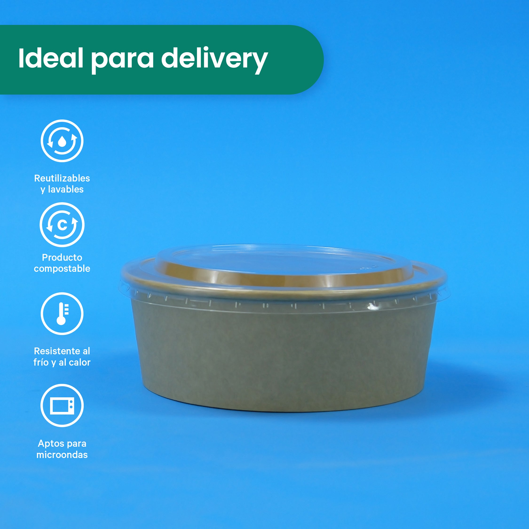 Ensaladera Papel | Papel Kraft | 44 oz | Compostable y biodegradable