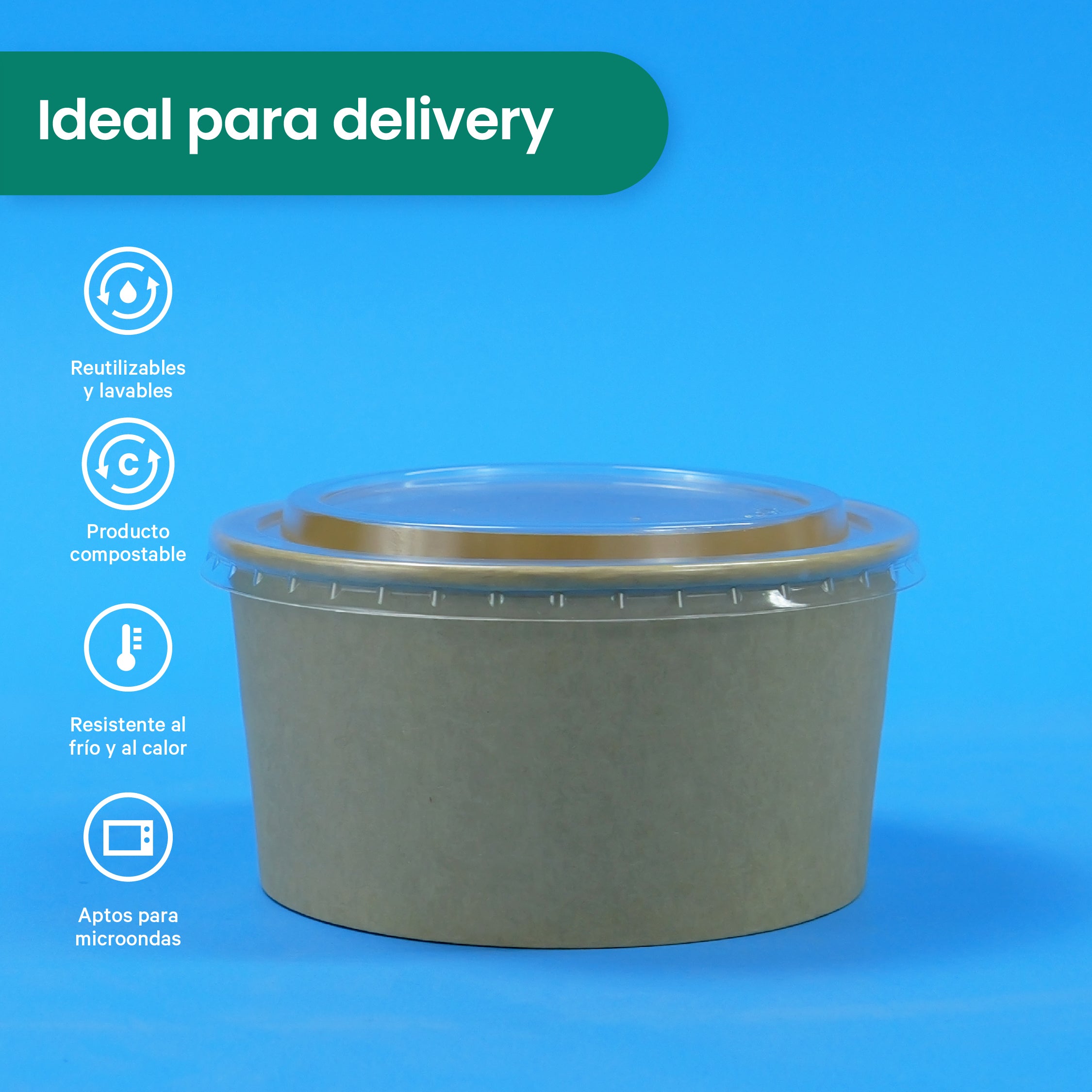 Ensaladera Papel | Papel Kraft | 32 oz | Compostable y biodegradable