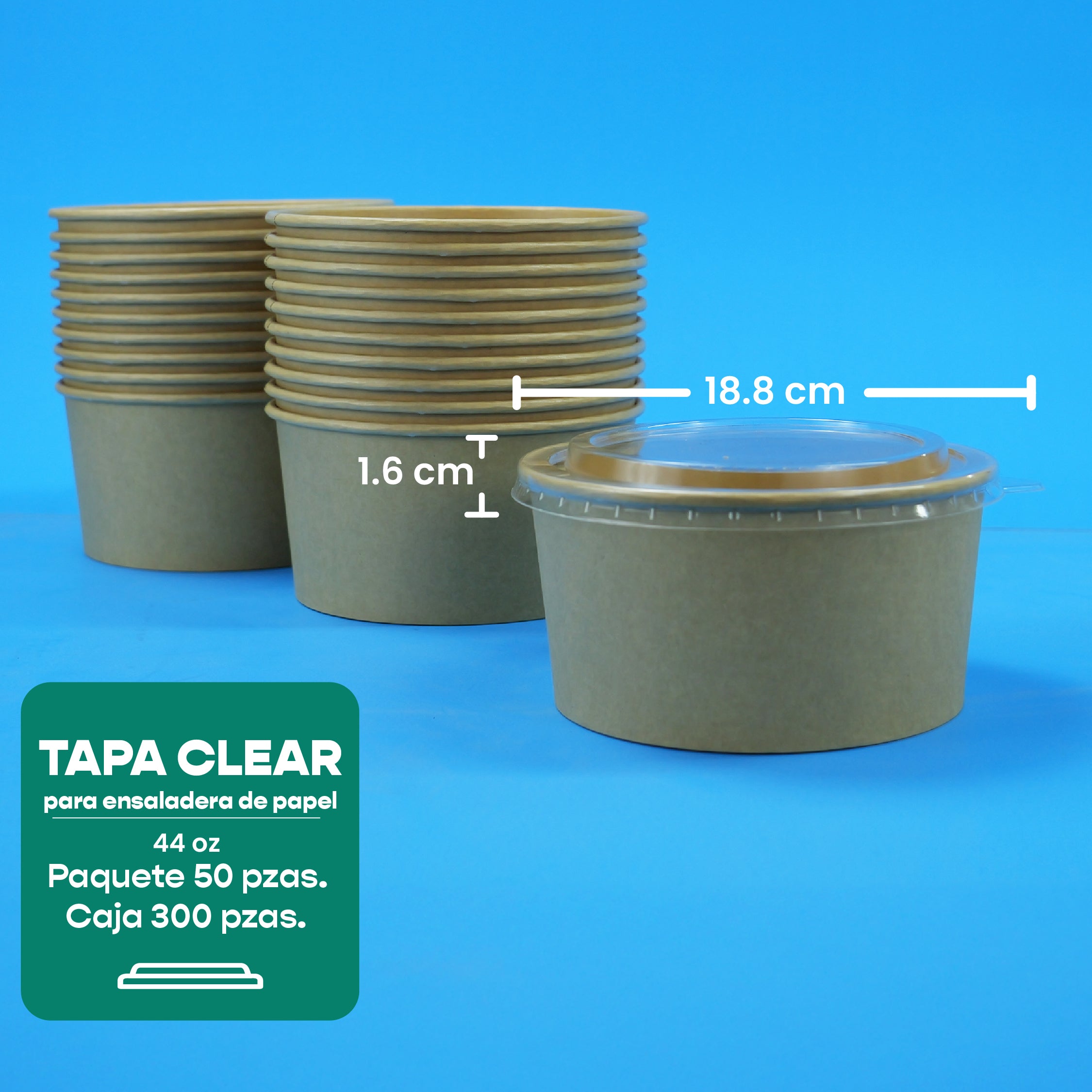 Tapa Clear Ensaladera | Ácido  Poliláctico PLA | 44 oz | Compostable y biodegradable