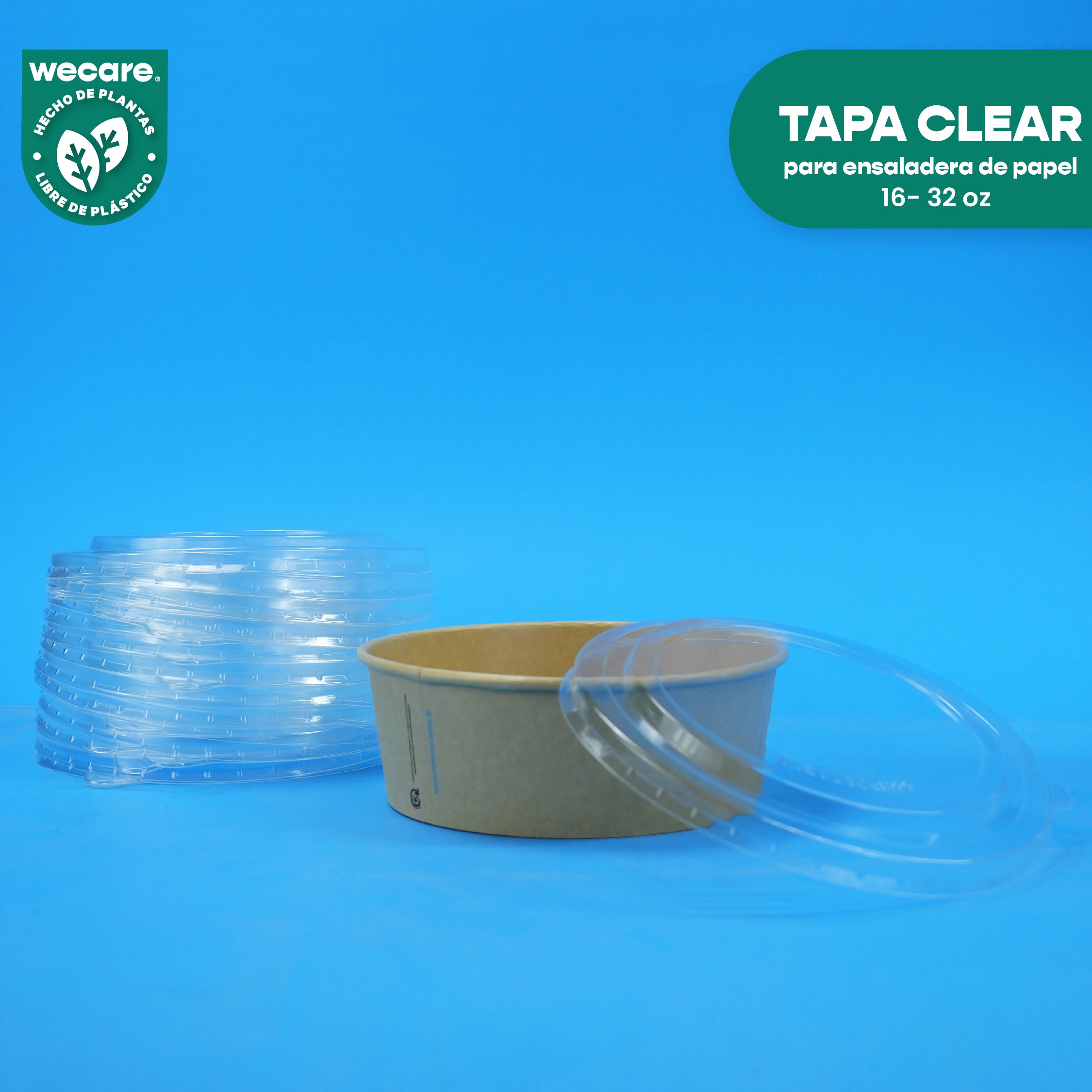 Tapa Clear Ensaladera | Acido Poliactico | 16-32 oz | Compostable y biodegradable