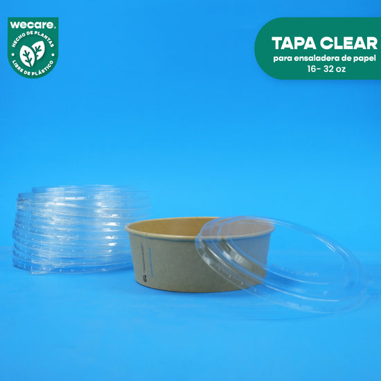 Tapa Clear Ensaladera | Acido Poliactico | 16-32 oz | Compostable y biodegradable