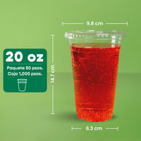 Vaso Transparente | Ácido  Poliláctico PLA | 20 oz / 591 ml | Compostable y biodegradable