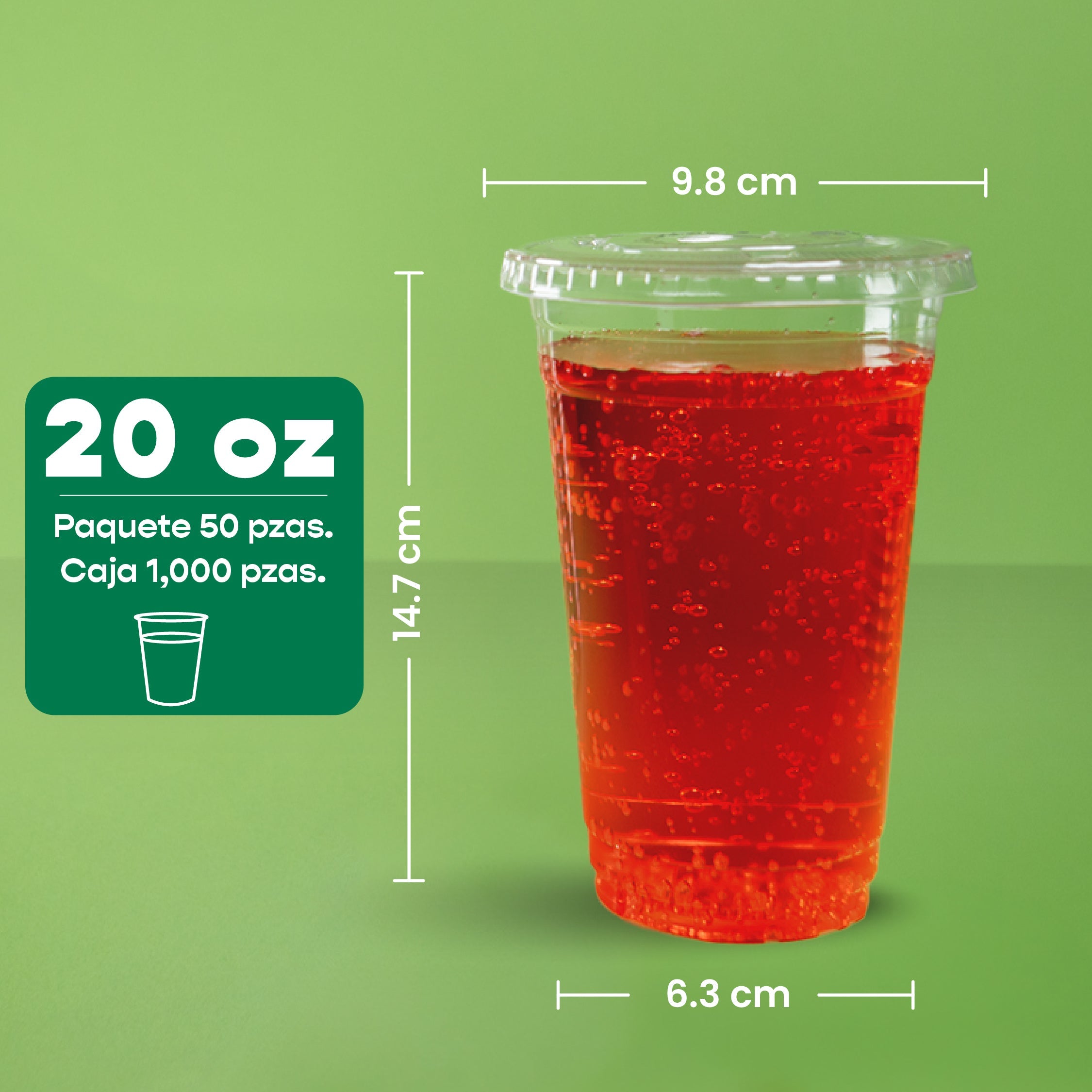 Vaso Transparente | Ácido  Poliláctico PLA | 20 oz / 591 ml | Compostable y biodegradable
