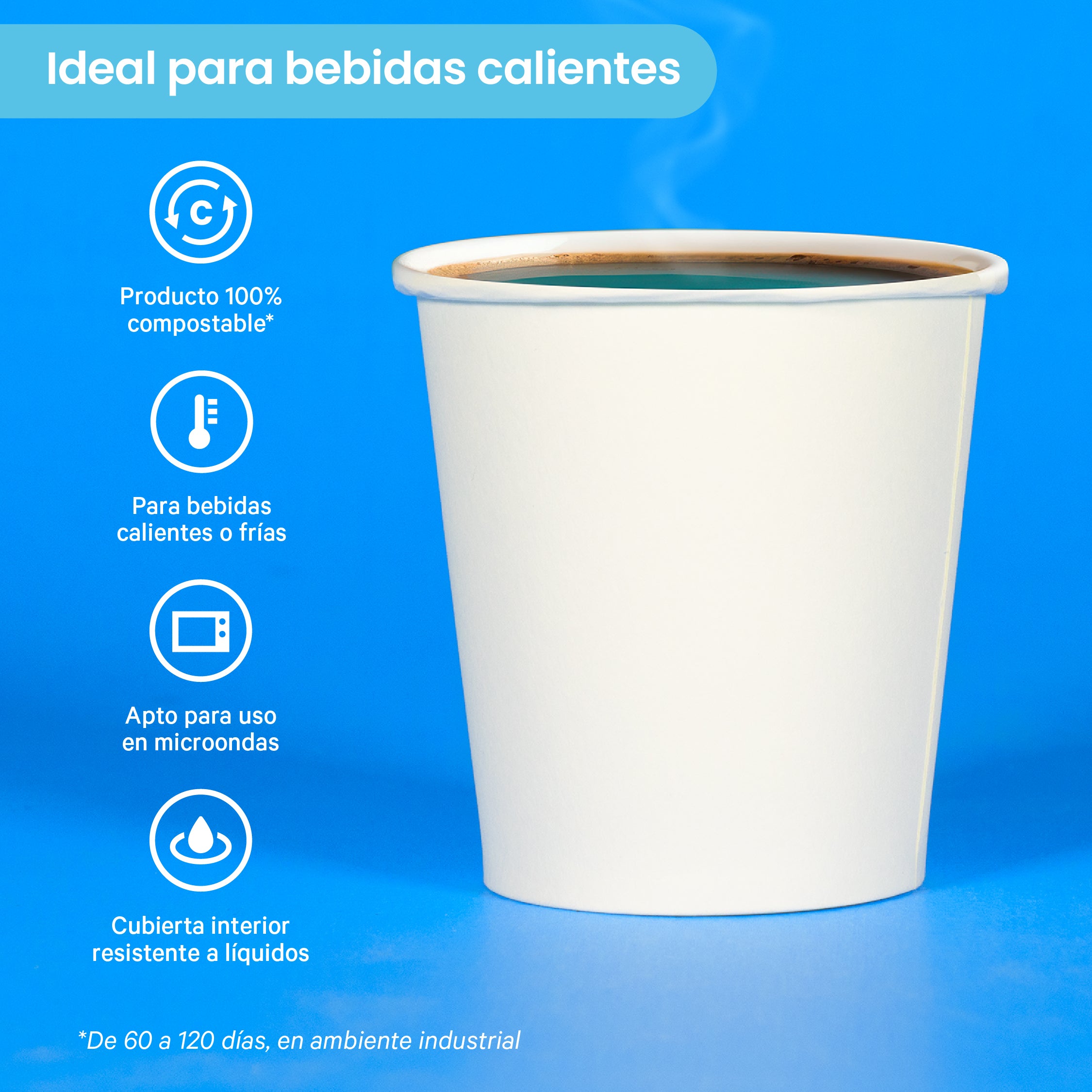 Vaso Térmico | Papel - Ácido  Poliláctico PLA | 4 oz / 118 ml | Compostable y biodegradable