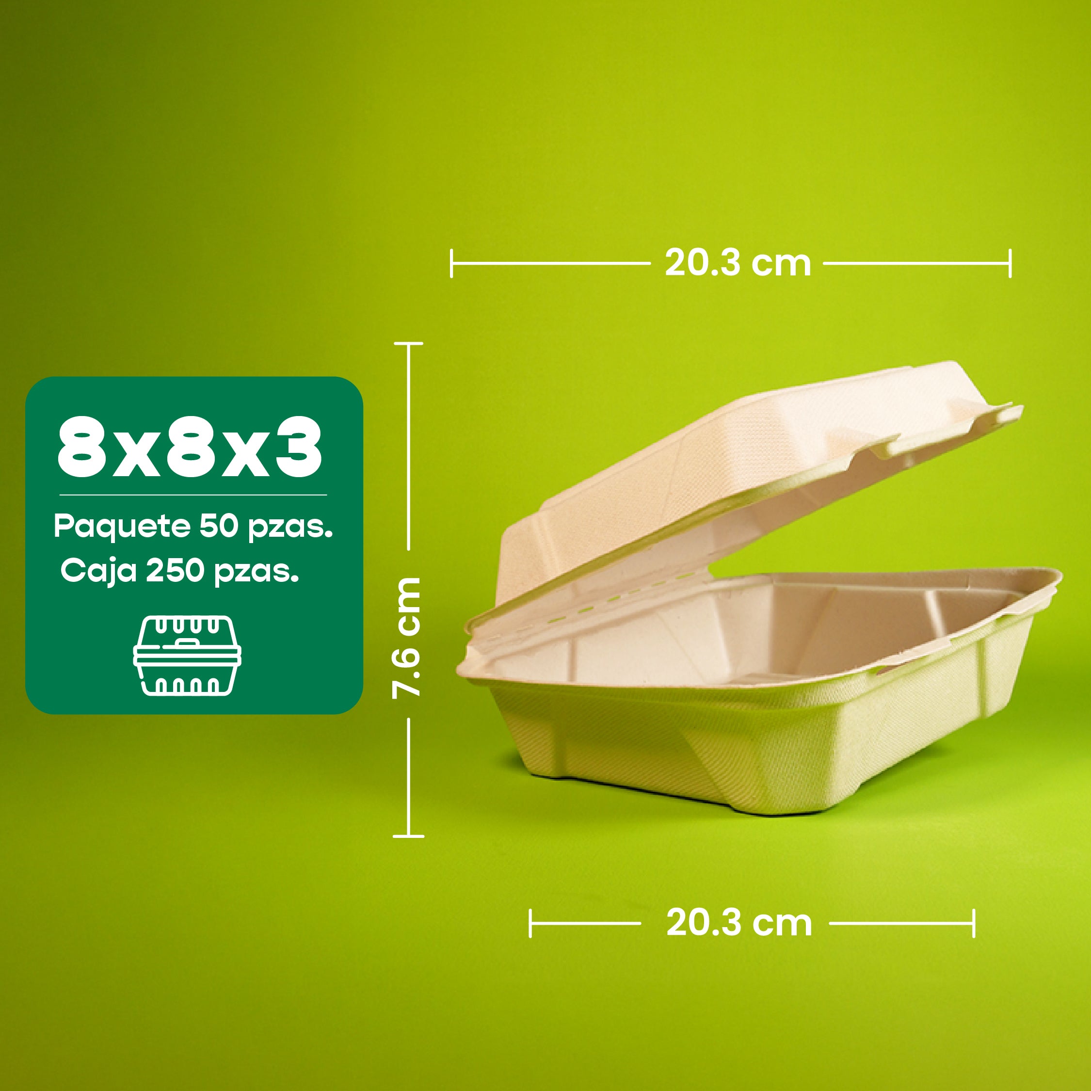 Contenedor Almeja | Bagazo Trigo | 8x8x3" / 20.3x20.3x7.6 cm | Compostable y biodegradable