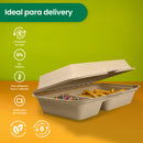 Contenedor Almeja 2 div. | Bagazo Trigo | 9x6x3 / 22.8x15.2x7.6 cm | Compostable y biodegradable
