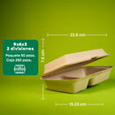 Contenedor Almeja 2 div. | Bagazo Trigo | 9x6x3 / 22.8x15.2x7.6 cm | Compostable y biodegradable