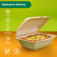 Contenedor Almeja | Bagazo Trigo | 9x6x3" / 22.8x15.2x7.6 cm | Compostable y biodegradable