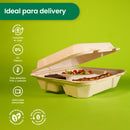 Contenedor Almeja 3 Div.| Bagazo Trigo | 9x9x3" / 22.8 x 22.8 x 7.6 cm | Compostable y biodegradable