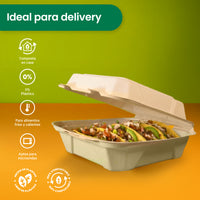 Contenedor Almeja | Bagazo Trigo | 9x9x3 / 22.8x22.8x7.6 cm | Compostable y biodegradable