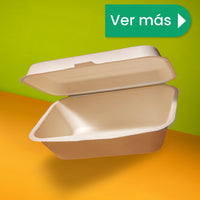 Contenedor Almeja 2 div. | Bagazo Trigo | 9x6x3 / 22.8x15.2x7.6 cm | Compostable y biodegradable