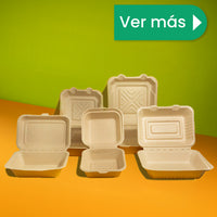 Contenedor Almeja 3 div. | Bagazo Trigo | 8x8x3" / 20.3x20.3x7.6 cm | Compostable y biodegradable