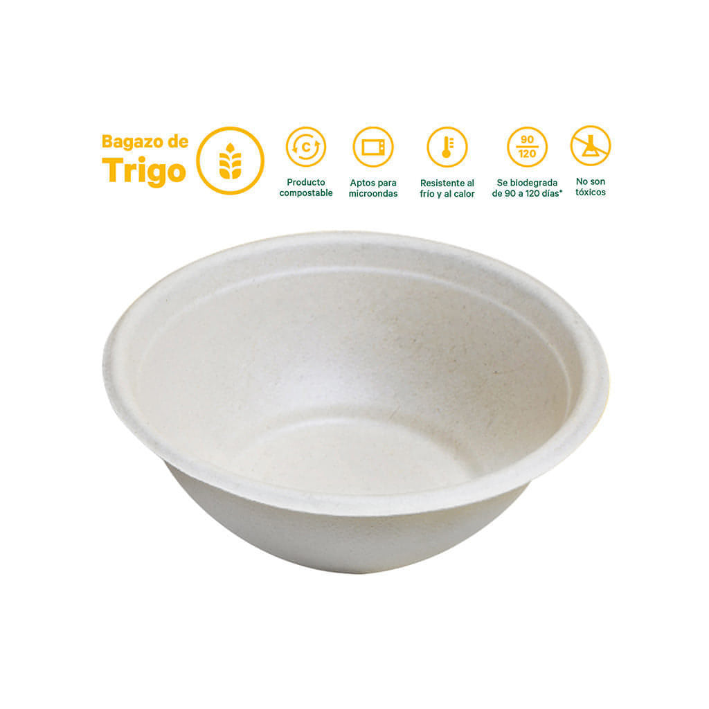 Tazón | Bagazo Trigo | 30 oz | Compostable y biodegradable